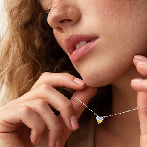 Колье "С Украиной в сердце" в белом золоте (голубая и желтая эмаль) кол02306 8