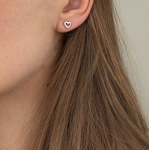 Серьги - пусеты "Сердечки" в белом золоте с06916 3