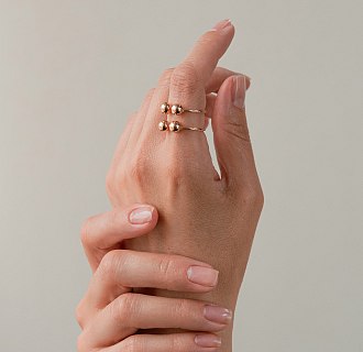 Двойное кольцо "Шарики" в красном золоте к08261 №2