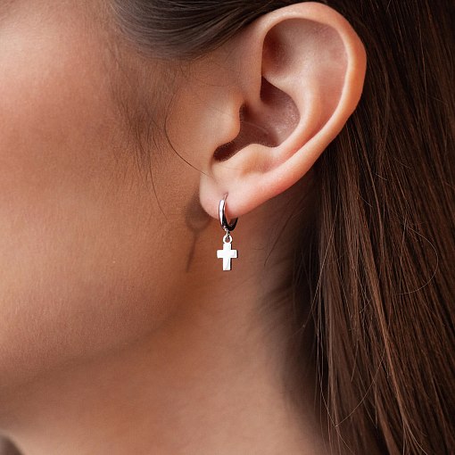 Серьги Крестики в белом золоте с04414