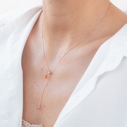 Колье "Ласточка" в желтом золоте (фианит) кол01859 7