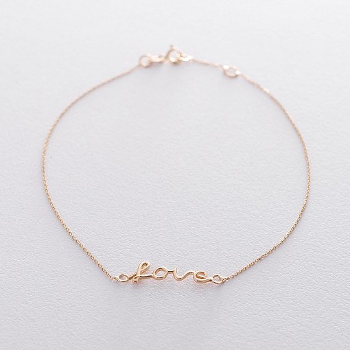 Браслет на ногу "Love" в желтом золоте б04173