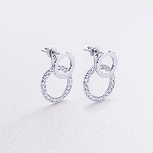 Серьги - джекеты "Sophia" в белом золоте (фианиты) с09094 2