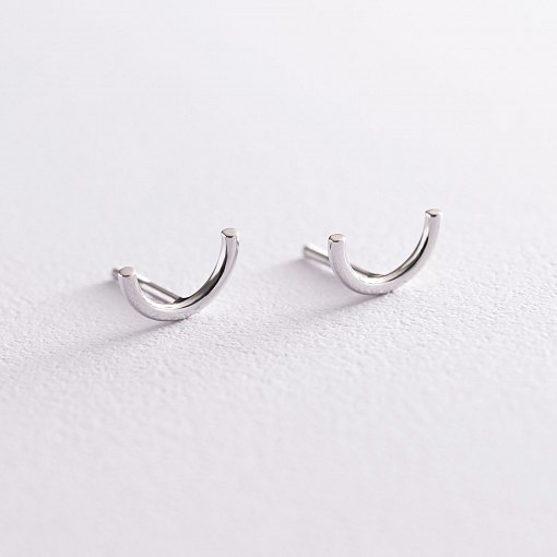 Серьги - пусеты "Дуга" в белом золоте с07076 3