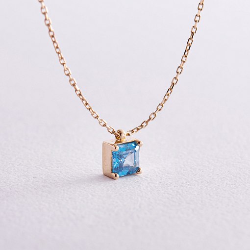 Золотое колье "Альма" (голубой фианит) кол02369