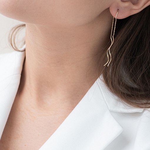 Серьги - протяжки "Завиток" из желтого золота с07200 2