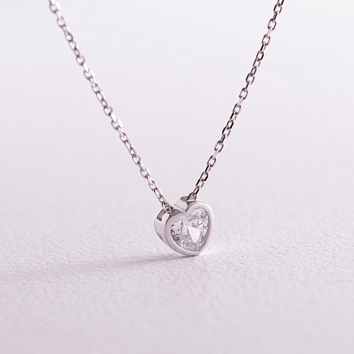 Колье "Сердечко" с фианитом (белое золото) кол02315