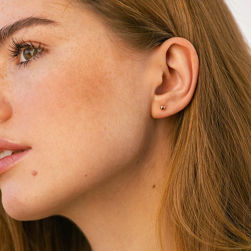 Серьги - пусеты "Шарики" в красном золоте с07291 7