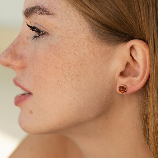 Золотые серьги - пусеты с янтарем с08713 4