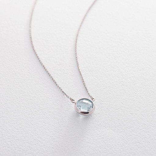 Кольє із блакитним топазом в білому золоті кол01325