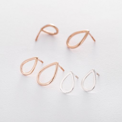 Серьги-пусеты Капельки в красном золоте 1.4*1.0 см с06314 3