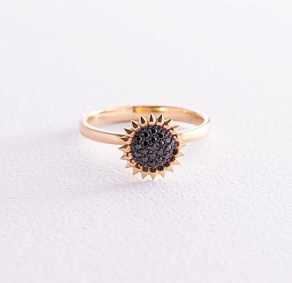 Золотое кольцо "Подсолнух" с черными бриллиантами 226153122