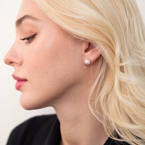 Золотые серьги - протяжки с жемчугом с07595 2