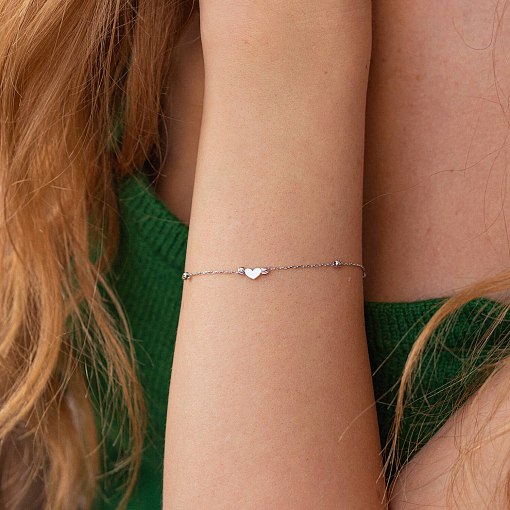 Браслет "Сердечко" в белом золоте б05085 2