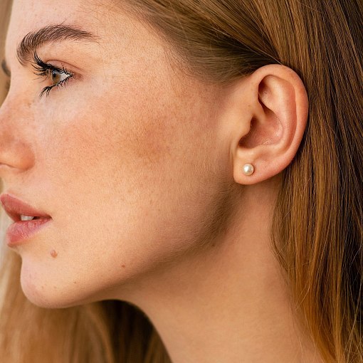 Серьги - пусеты с жемчугом (красное золото) с08893 3