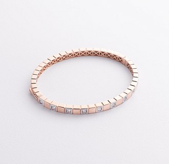 Жесткий золотой браслет "Кубики" (фианиты) б05615 №9