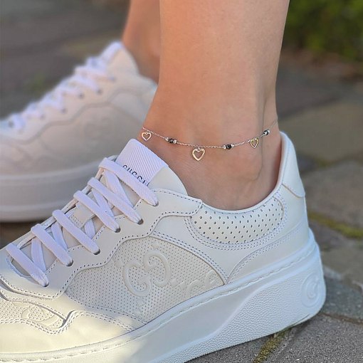 Золотой браслет "Сердечки" (фианиты) на ногу б04900 6