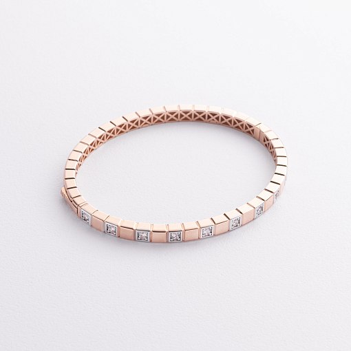 Жесткий золотой браслет "Кубики" (фианиты) б05615 9