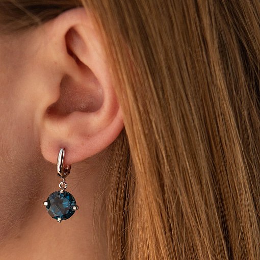Золотые серьги "Влечение" с синтетическим топазом Лондон с05285 2