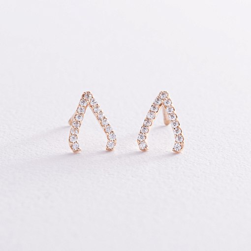 Серьги - пусеты "Акцент" с фианитами (желтое золото) с08472