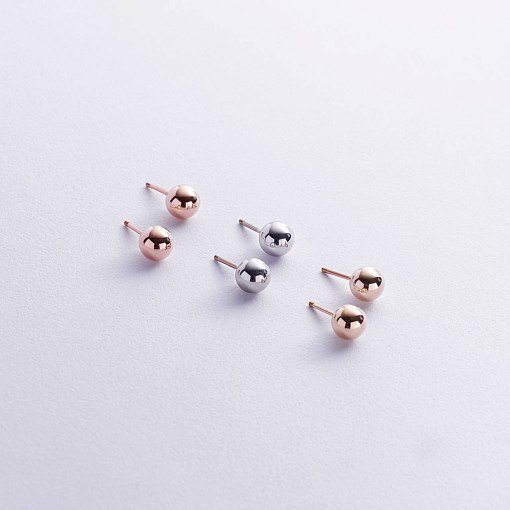 Серьги - пусеты "Шарики" в белом золоте (0.8 см) с06223 6