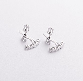 Серьги - джекеты в белом золоте (фианиты) с09338 №3