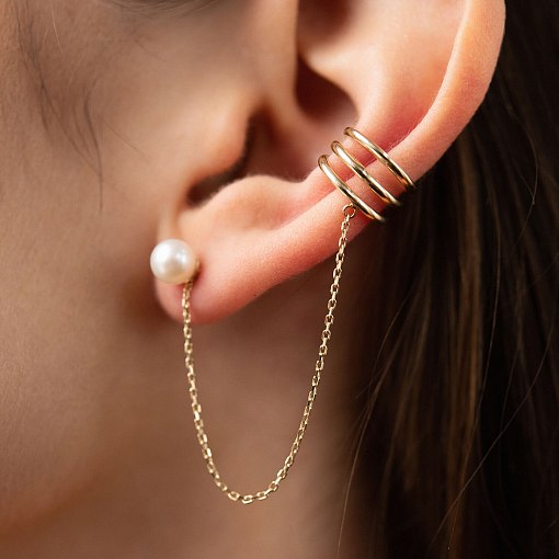 Серьга - каффа "Тринити" с жемчужиной (желтое золото) с08260 8