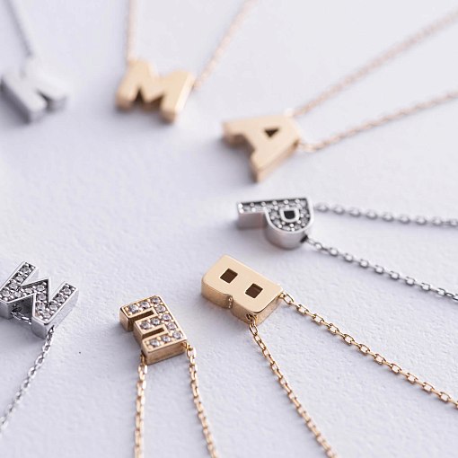 Колье с буквой "Е" в желтом золоте кол01164Е 11