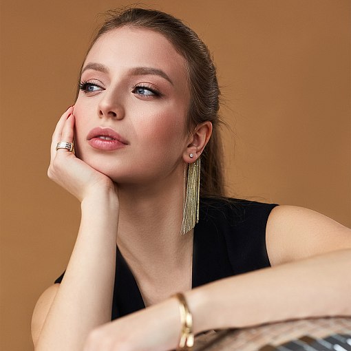 Серьги-пусеты с фианитами в желтом золоте с04115 2