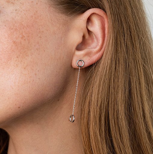 Серьги "Кружочки" на цепочке в белом золоте с07276 6