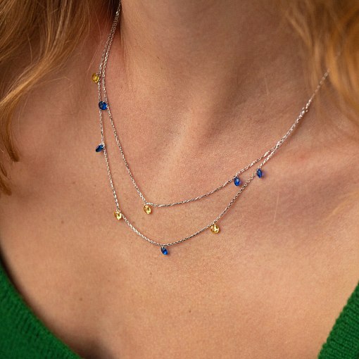 Двойное золотое колье "Украинка" (синие и желтые фианиты) кол02338 2