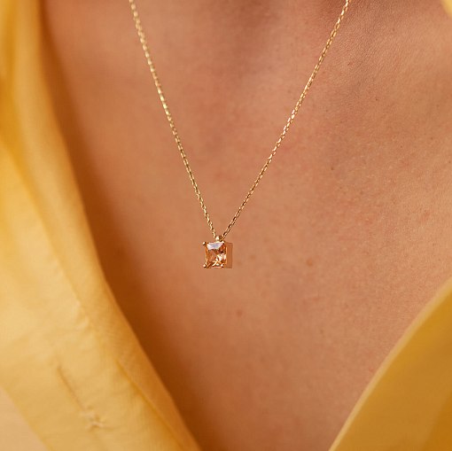 Золотое колье "Альма" (оранжевый фианит) кол02366 8