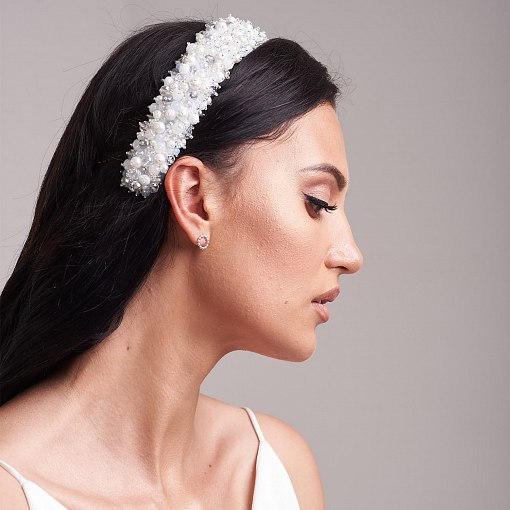 Серьги-пусеты "Гармония" в белом золоте с06903 8