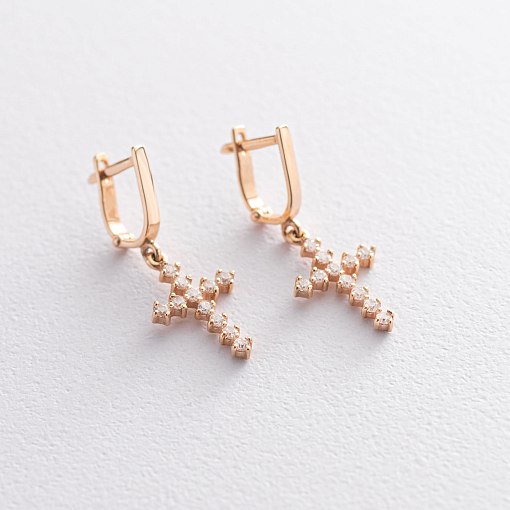 Золотые сережки "Крестики" с фианитами с02439 3