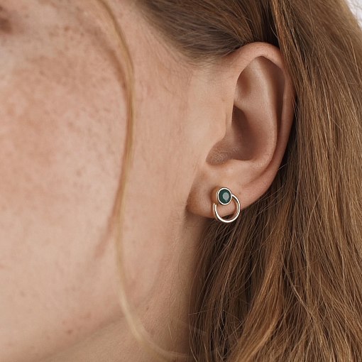 Серьги - пусеты "Эйприл" с ониксом (желтое золото) с08468 4