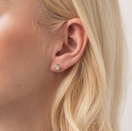 Золотые серьги - пусеты с фианитами с07701 4