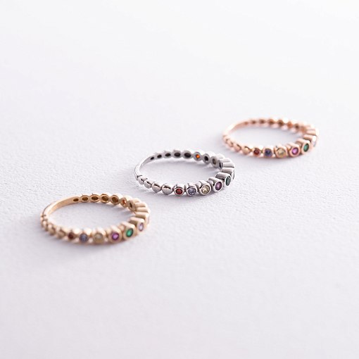 Кільце з різнокольоровими фіанітами (жовте золото) к07196 8