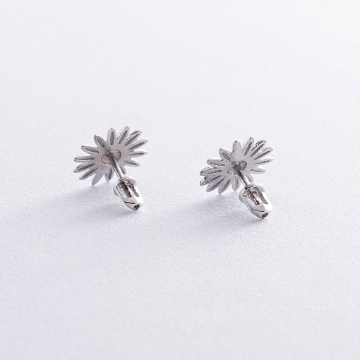 Серьги - пусеты "Подсолнухи" в белом золоте с08672 3