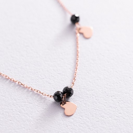 Золотой браслет "Сердечки" на ногу (фианиты) б04882 2