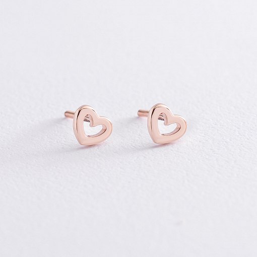 Серьги-пусеты "Сердечки" в красном золоте с06924