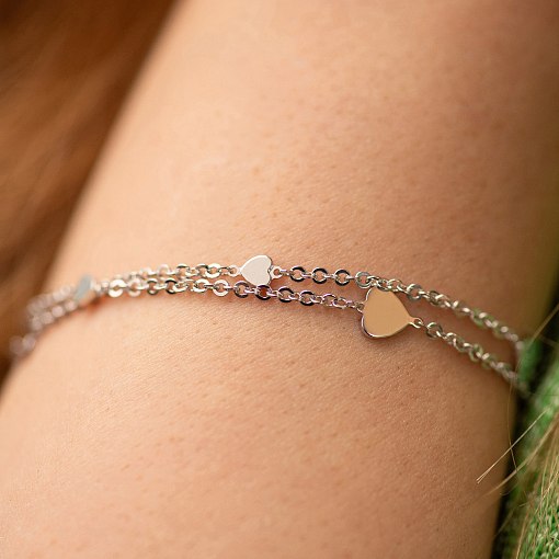 Двойной браслет "Сердечки" в белом золоте б05365 4