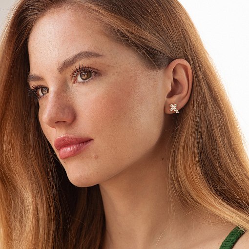 Серьги - пусеты "Крестики" в красном золоте (фианиты) с09048 2