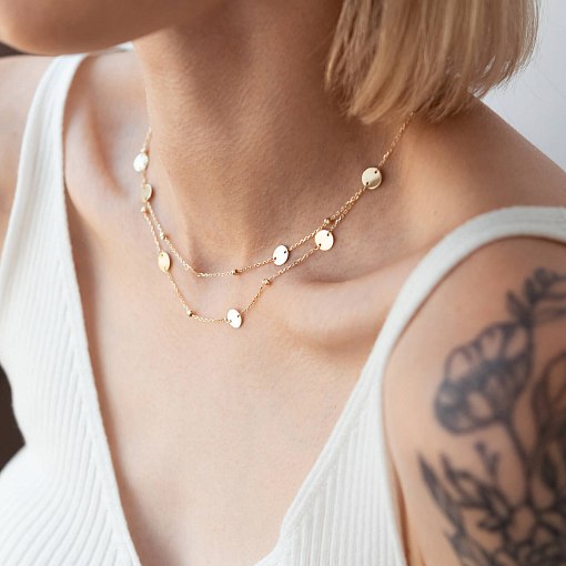 Двойное колье "Монетки" из желтого золота кол01874 3