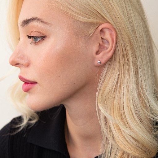 Золотые серьги - пусеты "Треугольники" с фианитами с02411 6