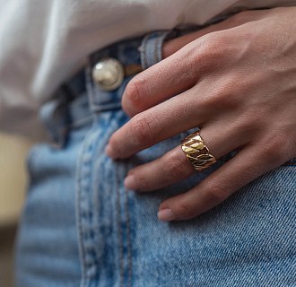Широкое кольцо "Элизабет" в желтом золоте к07357 №11