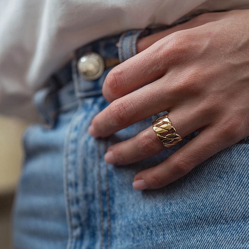 Широкое кольцо "Элизабет" в желтом золоте к07357 11