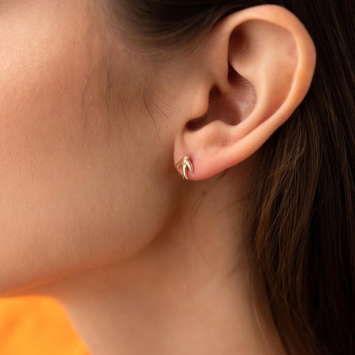 Серьги - пусеты "Маленькие ласточки" в желтом золоте с08278 5