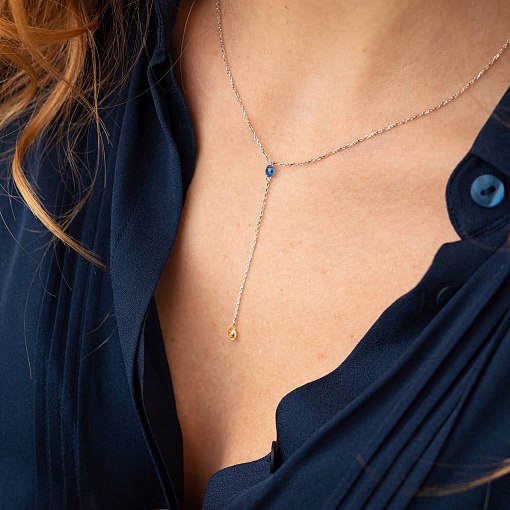 Колье - галстук "Кольори свободи" в белом золоте (фианиты) кол02328 2