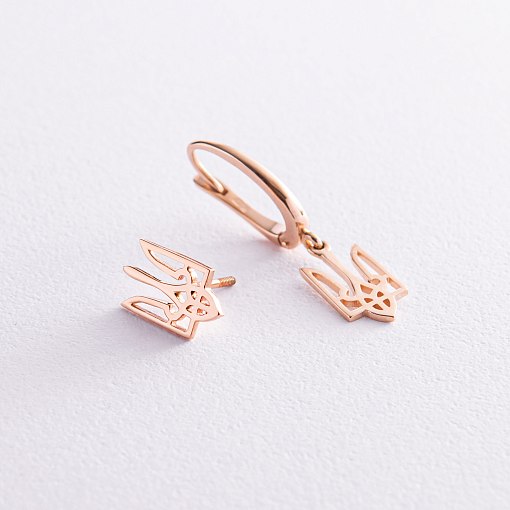 Асимметричные золотые серьги "Герб Украины - Тризуб" с07949 4