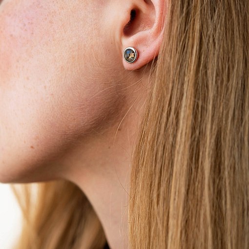 Золотые серьги-пусеты Точечки дымчатый кварц с06297 4